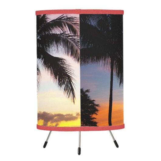 Maui Hawaiian Sunset Palm Trees Tripod Lamp (Back)