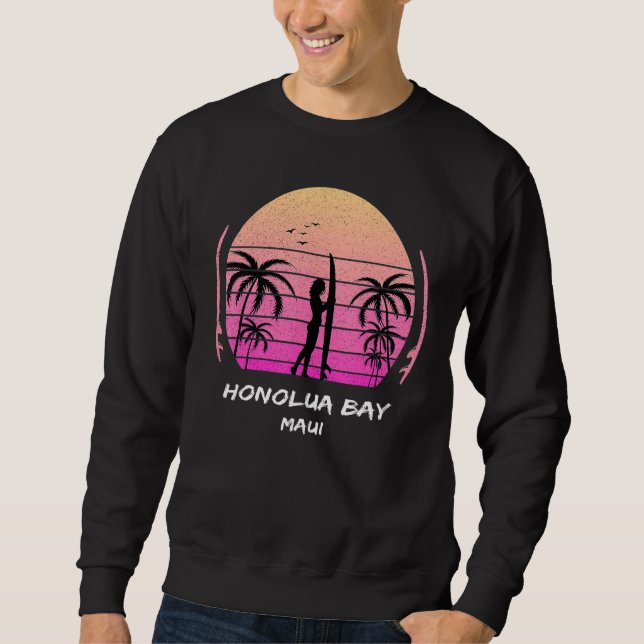 Maui Honolua Bay Surfing Palms Waves Ocean Aloha H Sweatshirt (Front)