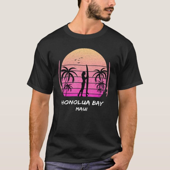 Maui Honolua Bay Surfing Palms Waves Ocean Aloha H T-Shirt (Front)