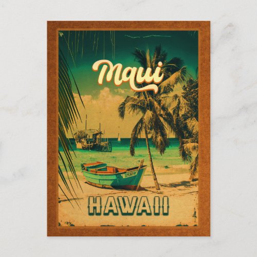 Maui Island Hawaii Retro Palm Trees 60s Souvenirs Postcard