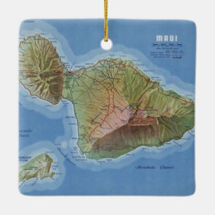 Maui Island Vintage Map Ceramic Ornament
