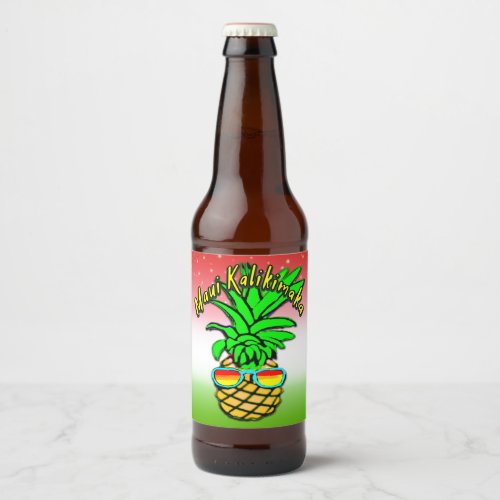 Maui Kalikimaka Pun Hawaiian Christmas Pineapple Beer Bottle Label