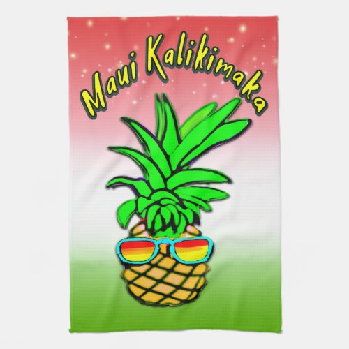 Maui Kalikimaka Pun Hawaiian Christmas Pineapple Kitchen Towel