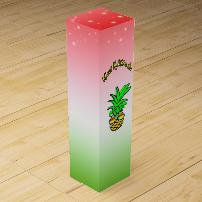 Maui Kalikimaka Pun Hawaiian Christmas Pineapple Wine Box (Front)