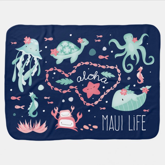 "Maui Life Ocean" Baby Blanket (Horizontal)
