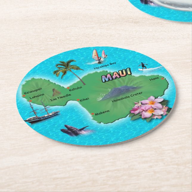 Maui Map Drink Coaster (Angled)