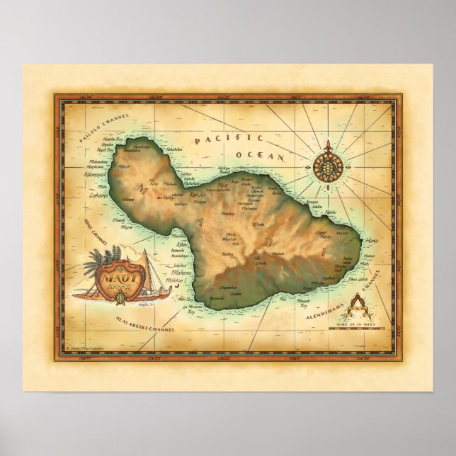 Maui Map of the Hawaiian Islands Poster (Front)