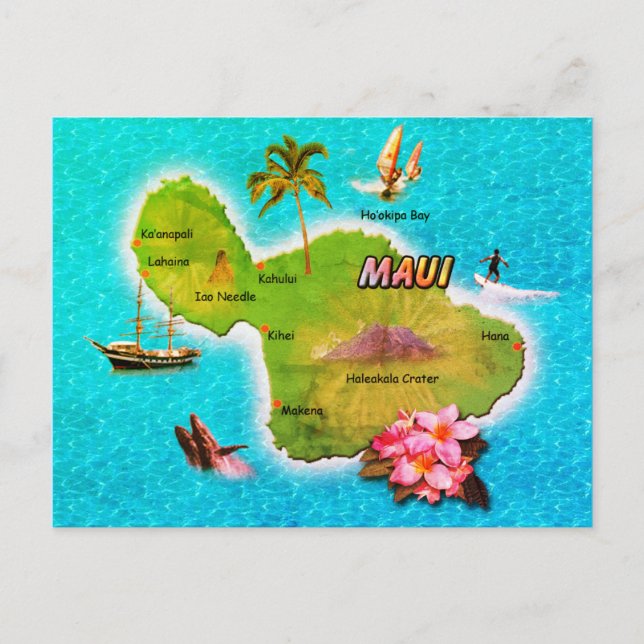 Maui Map Postcard (Front)