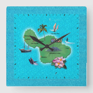 Maui Map Square Wall Clock