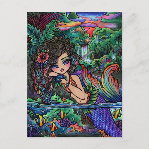 Maui Mermaid Hawaiian Girl Fantasy Art Postcard