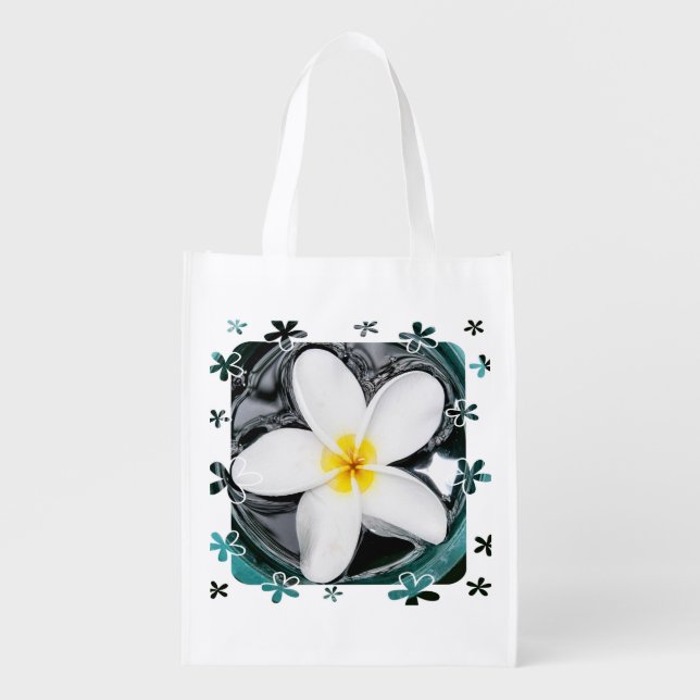 Maui Plumeria Grocery Bag (Front)