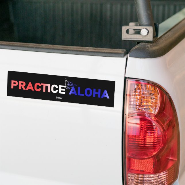 Maui Practice Aloha Flag Shaka (Hang loose) Bumper Sticker (On Truck)
