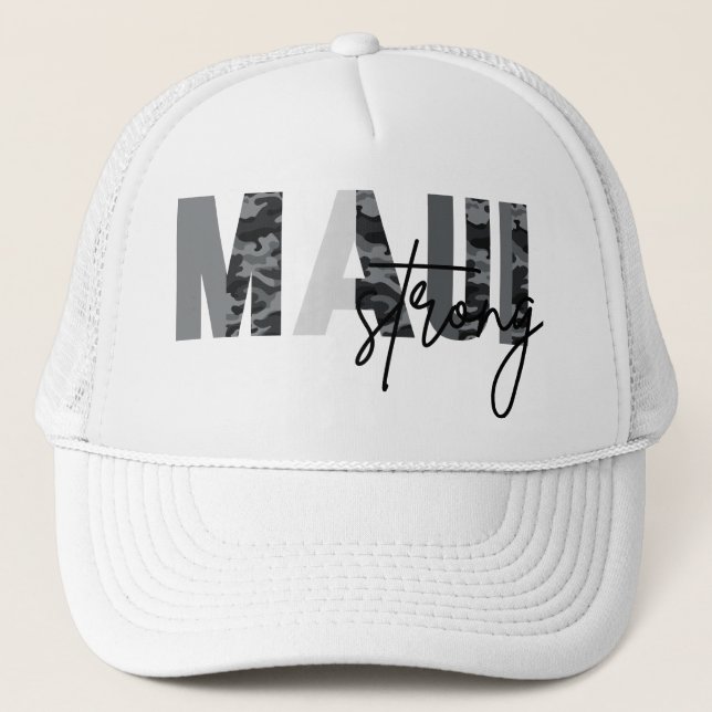 Maui Strong Gray Army Pattern Trucker Hat (Front)