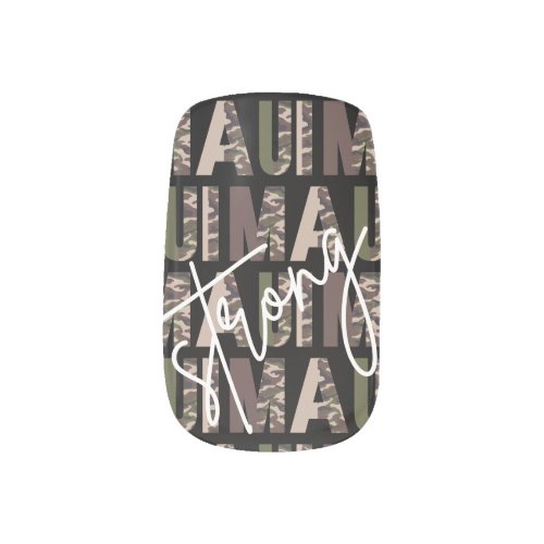 Maui Strong green Army pattern on black Nail Art