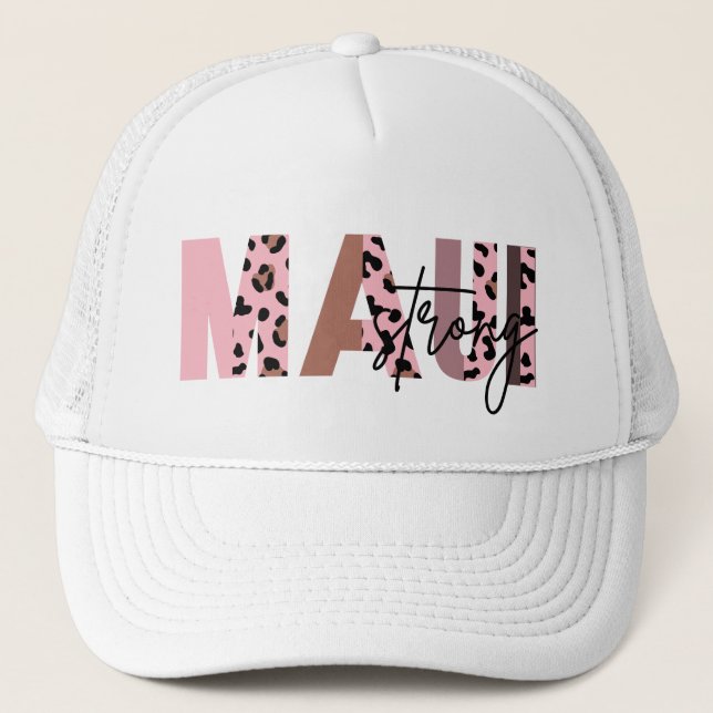Maui Strong Pastel Pink Cougar Pattern Trucker Hat (Front)