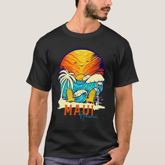 Maui Sunset Beach Hawaiian Vacation Couples Family T-Shirt (Front)
