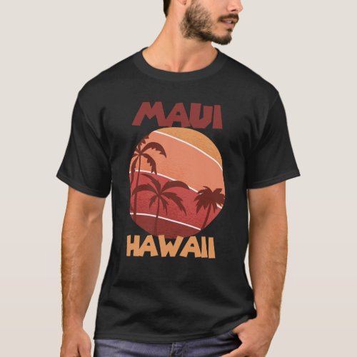 Maui Sunset Vacation Hawaii Palm trees Ocean T_Shirt