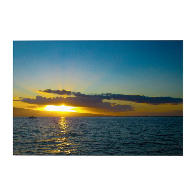 Maui sunset with a catamaran acrylic print (Front)