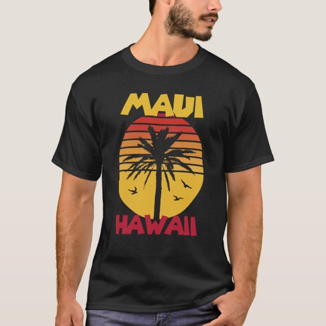 Maui Vacation Hawaii Palm trees Beach Ocean Surfin T-Shirt (Front)