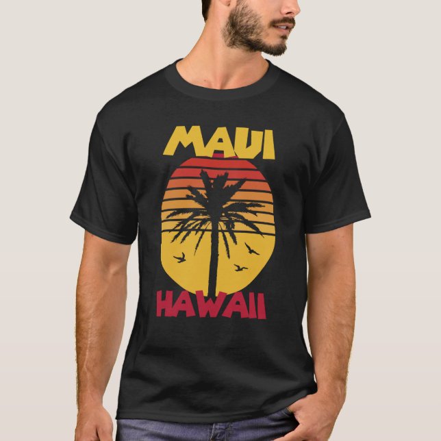 Maui Vacation Hawaii Palm trees Beach Ocean Surfin T-Shirt (Front)