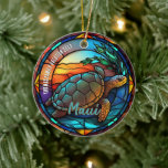 Maui Vacation Souvenir  Ceramic Ornament<br><div class="desc">Cute faux stained glass tropical sea turtle scene,  personalizable trip souvenir. Great for Christmas and family vacation keepsake,  or honeymoon keepsake.

Customization:
Change inscription to make it unique.</div>