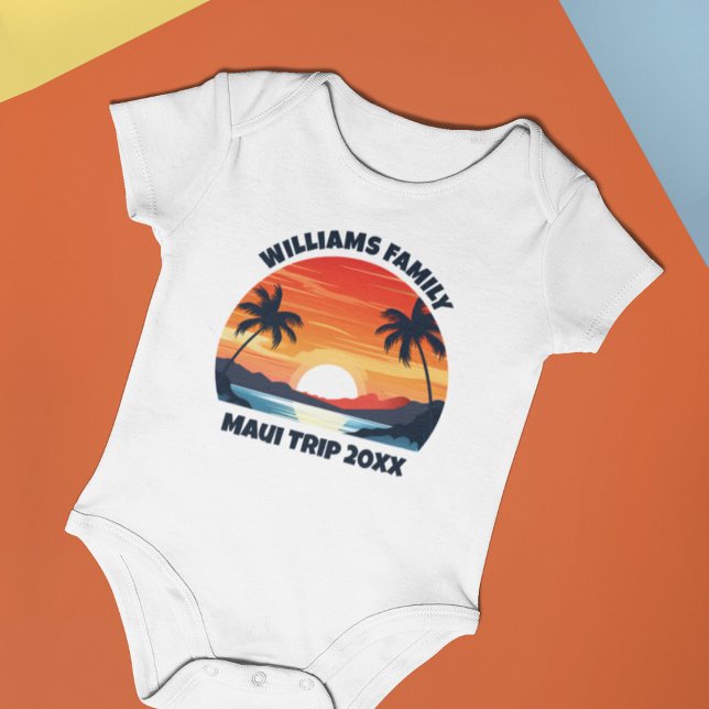 Maui Vacation Sunrise Palm Trees Personalized Baby Bodysuit (Creator Uploaded)
