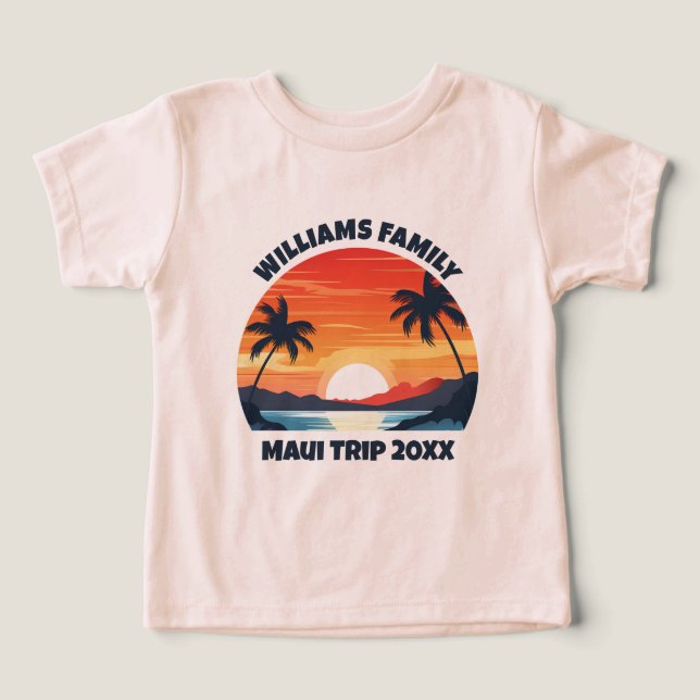 Maui Vacation Sunrise Palm Trees Personalized Toddler T-shirt (Design Front)