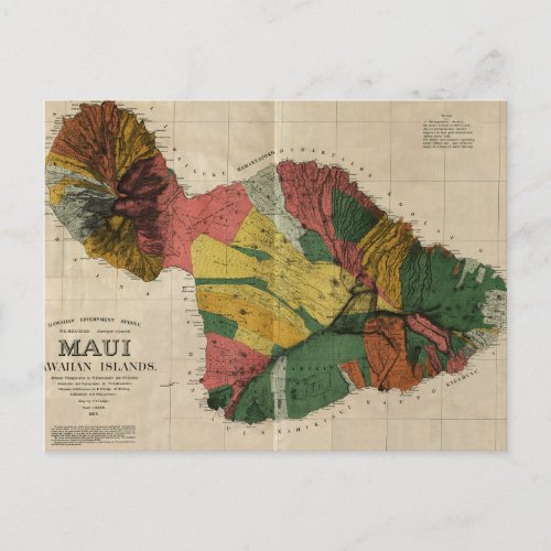 Maui _ Vintage Antiquarian Hawaii Survey Map 1885 Postcard