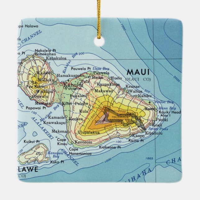 Maui Vintage Map Ceramic Ornament (Back)