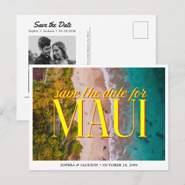 Maui Wedding Save the Date Retro Hawaii Postcard (Front/Back)