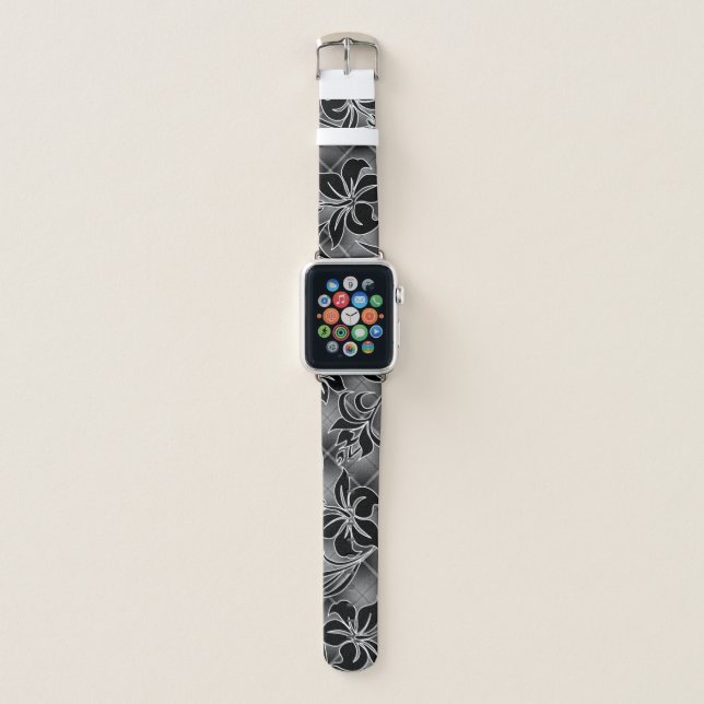 Mauna Loa Hawaiian Hibiscus Gray Plaid Apple Watch Band (Front)