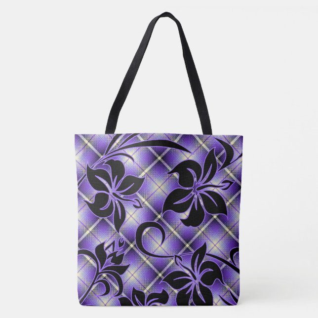 Mauna Loa Hawaiian Hibiscus Plaid Beach Bag (Front)