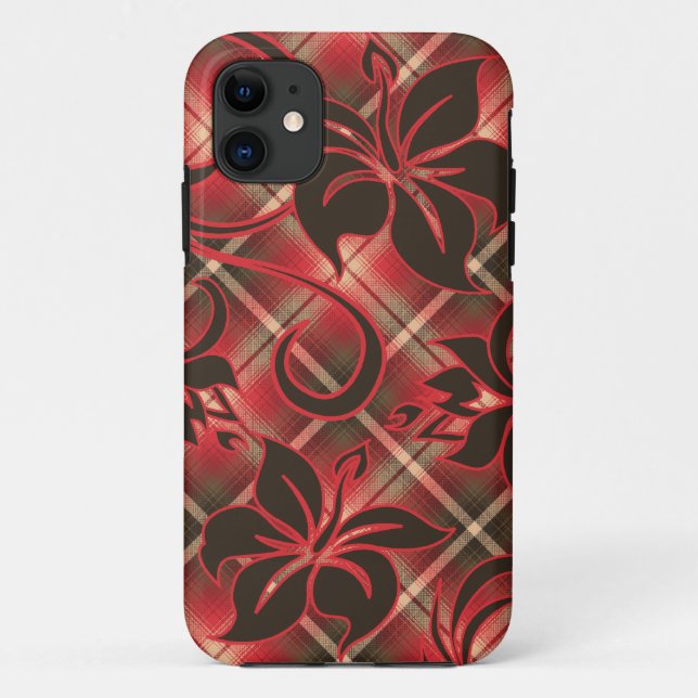 Mauna Loa Hawaiian Hibiscus Plaid Case-Mate iPhone Case (Back)