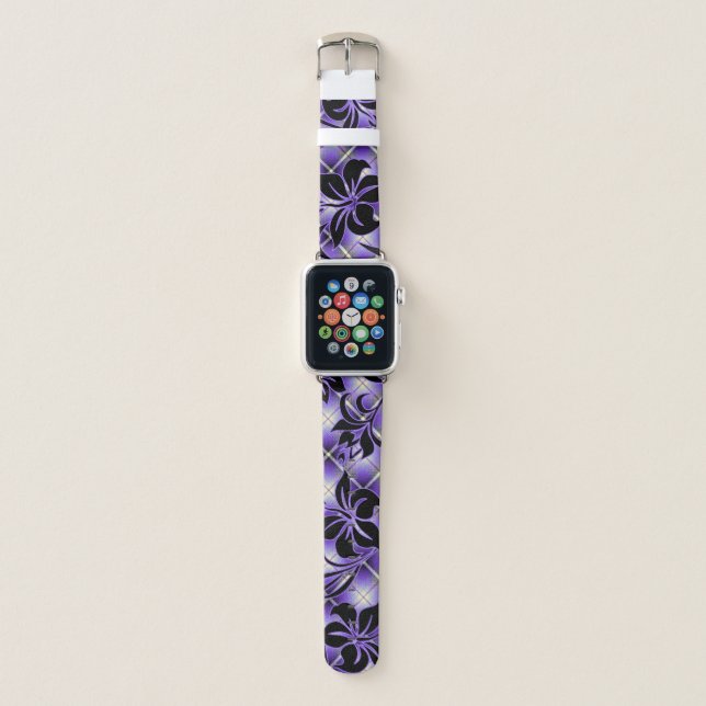 Mauna Loa Hawaiian Hibiscus Purple Plaid Apple Watch Band (Front)