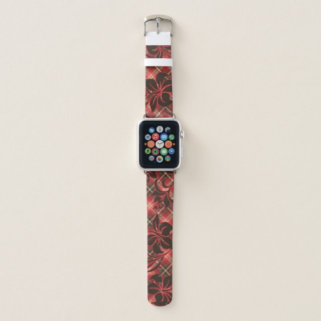 Mauna Loa Hawaiian Hibiscus Red Plaid Apple Watch Band (Front)