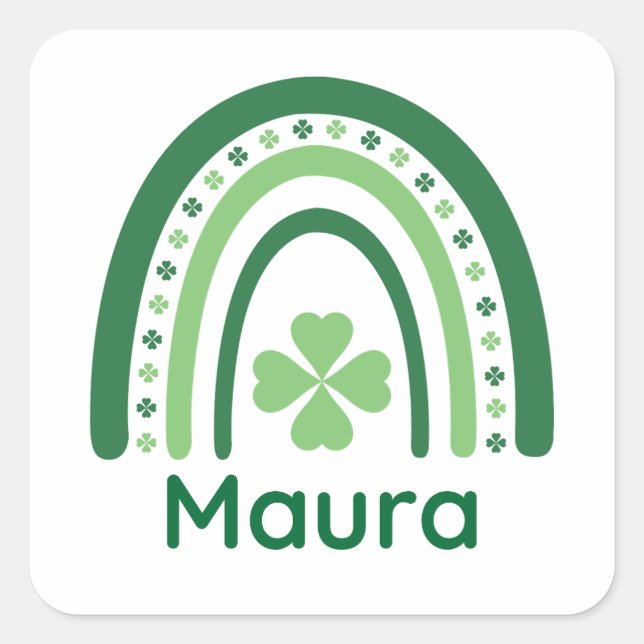 Maura Name Clover Boho Rainbow Square Sticker (Front)