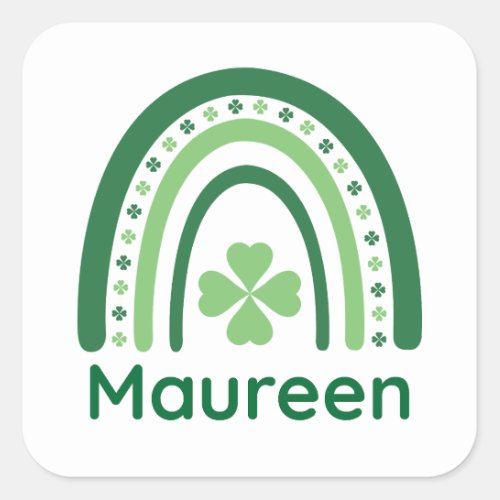 Maureen Name Clover Boho Rainbow Square Sticker