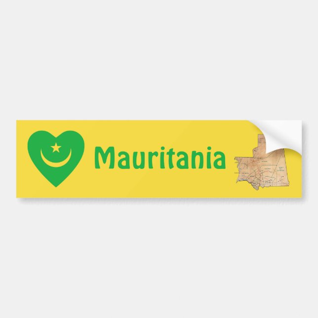 Mauritania Flag Heart + Map Bumper Sticker (Front)