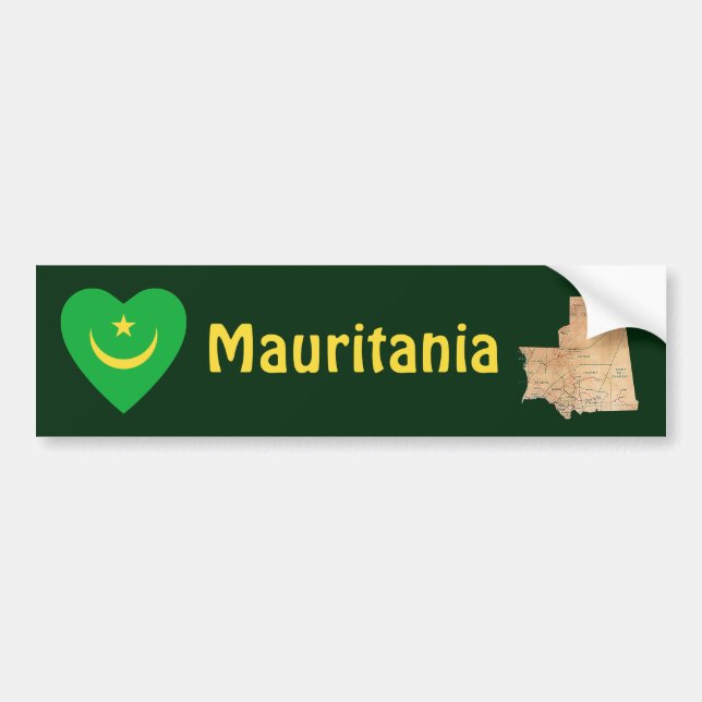 Mauritania Flag Heart + Map Bumper Sticker (Front)