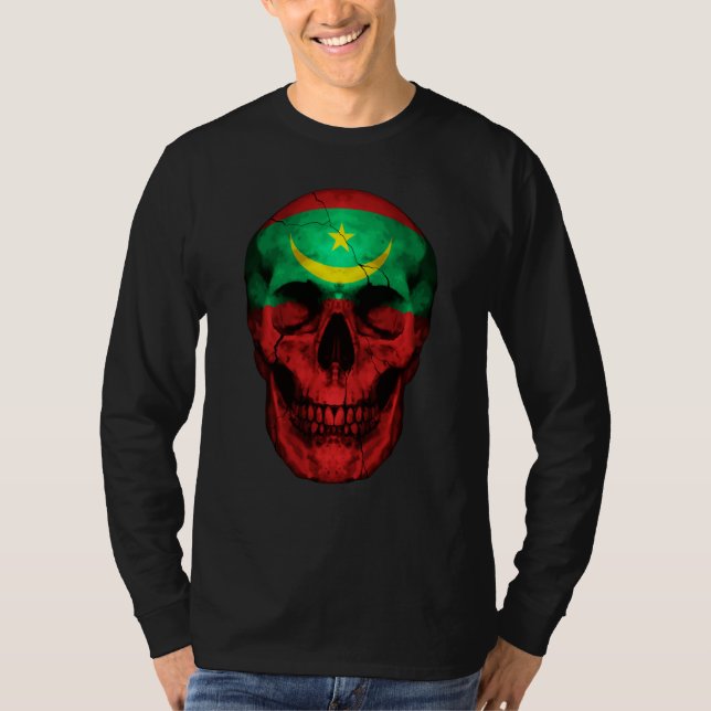 Mauritania Flag Skull Mauritanian Roots Proud Patr T-Shirt (Front)