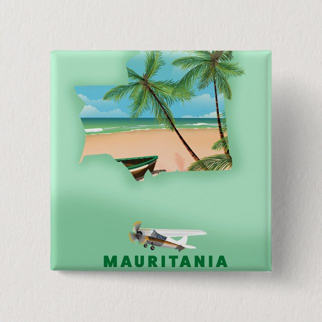 Mauritania illustrated map travel poster button (Front)