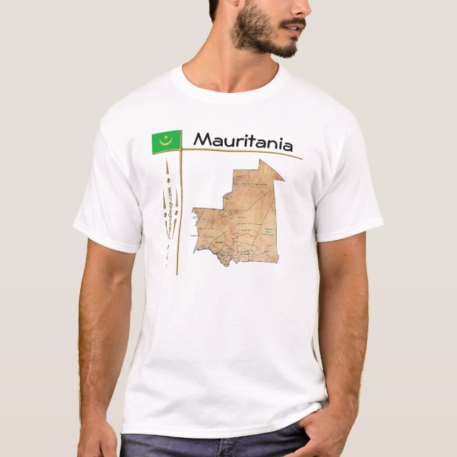 Mauritania Map + Flag + Title T-Shirt (Front)