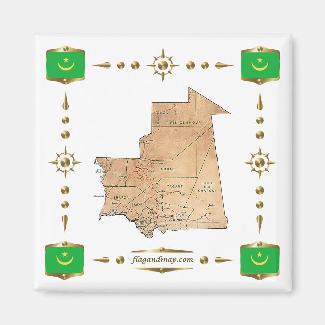 Mauritania Map + Flags Magnet (Front)
