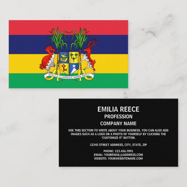 Mauritian Flag & Coat of Arms, Flag of Mauritius Business Card (Front/Back)