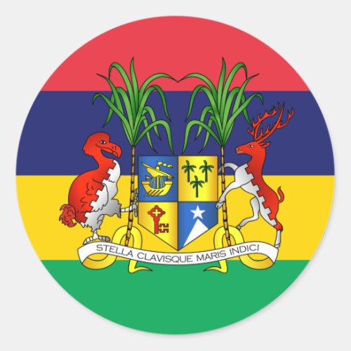 Mauritian Flag  Coat of Arms Flag of Mauritius Classic Round Sticker