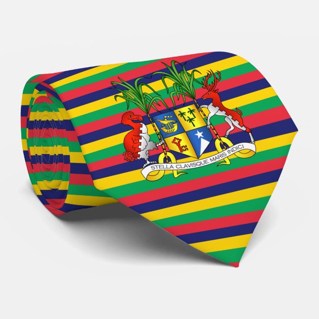 Mauritian Flag & Coat of Arms, Flag of Mauritius Neck Tie (Rolled)