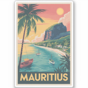 Mauritius Coast Illustration Travel Art Vintage Sticker