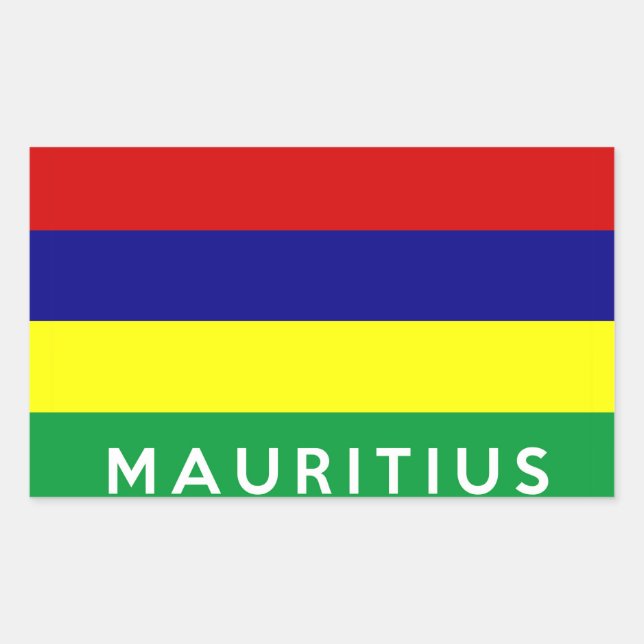 mauritius country flag symbol name text rectangular sticker (Front)
