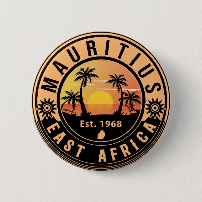 Mauritius East Africa Retro Sunset Souvenirs 60s Button (Front)