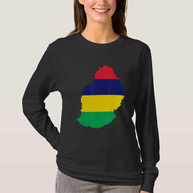 Mauritius flag in Mauritius outline Mauritius T-Shirt (Front)